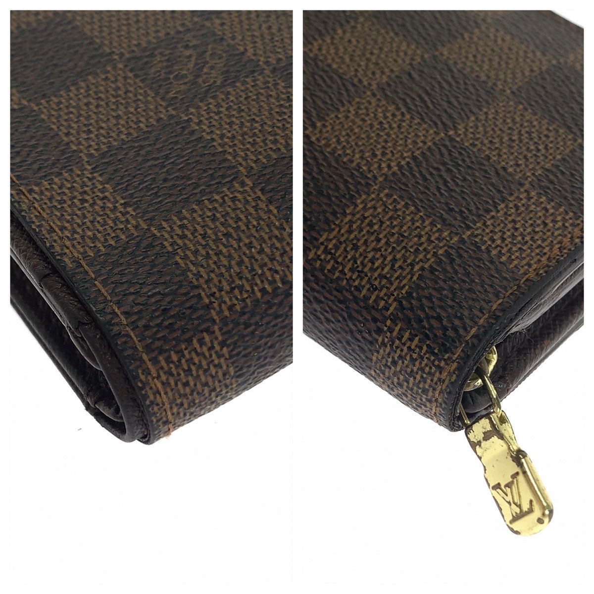 10791
 LOUIS VUITTON Damier L-Zip Portemonnay Bi-Tresor Brown Gold Hardware PVC N61730 Folding Wallet Compact Wallet for Women