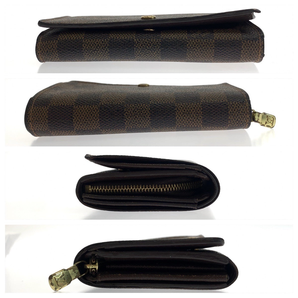 10791
 LOUIS VUITTON Damier L-Zip Portemonnay Bi-Tresor Brown Gold Hardware PVC N61730 Folding Wallet Compact Wallet for Women