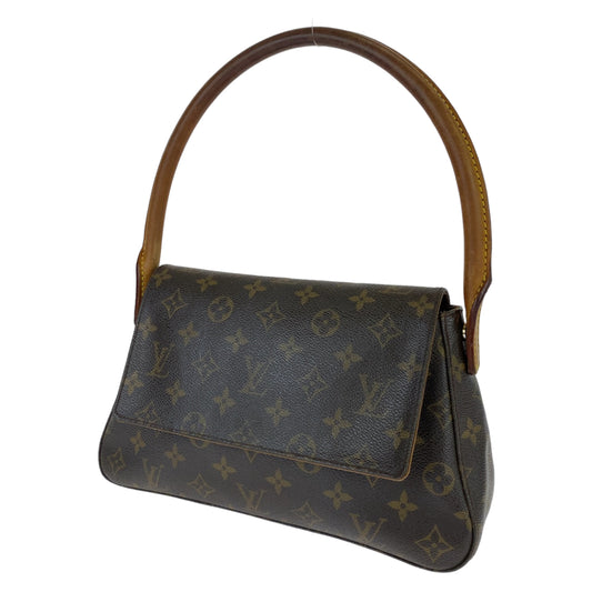 LOUIS VUITTON Louis Vuitton Monogram Mini Looping Brown Gold Hardware PVC M51147 Handbag Shoulder Bag Women's