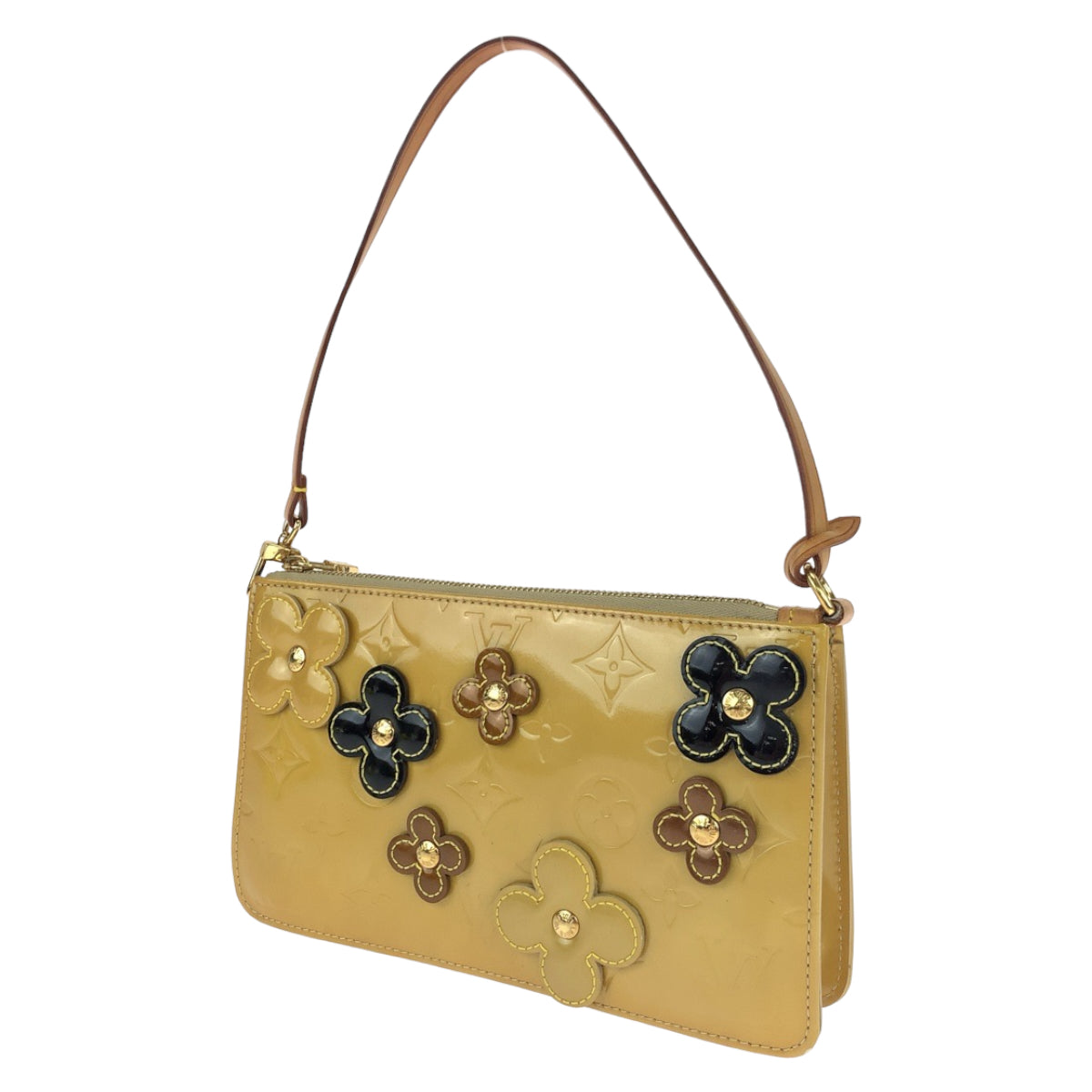 LOUIS VUITTON Vernis Flower Lexington Yellow Multicolor Gold Hardware Vernis M92246 Handbag Accessory Pouch Women's