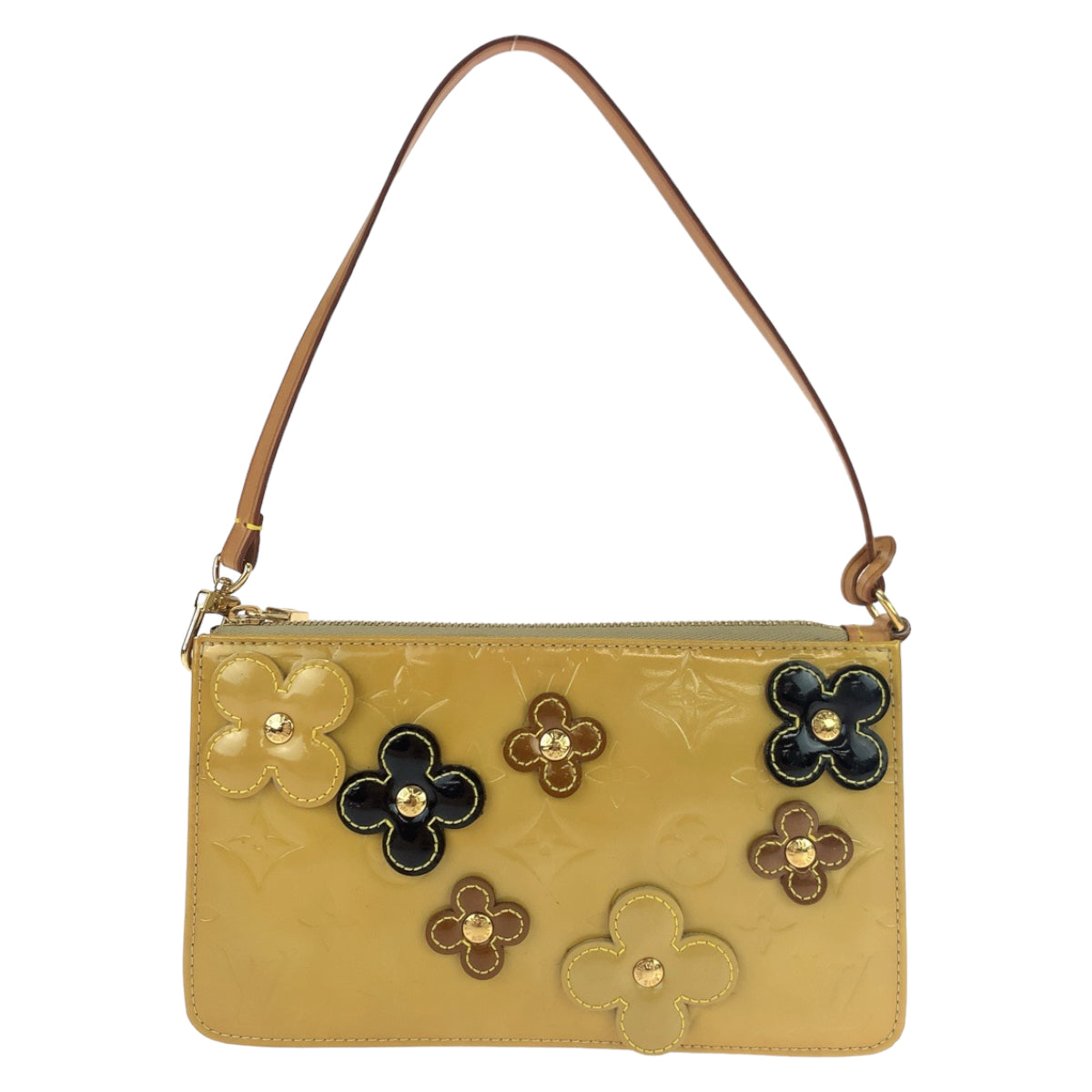 LOUIS VUITTON Vernis Flower Lexington Yellow Multicolor Gold Hardware Vernis M92246 Handbag Accessory Pouch Women's