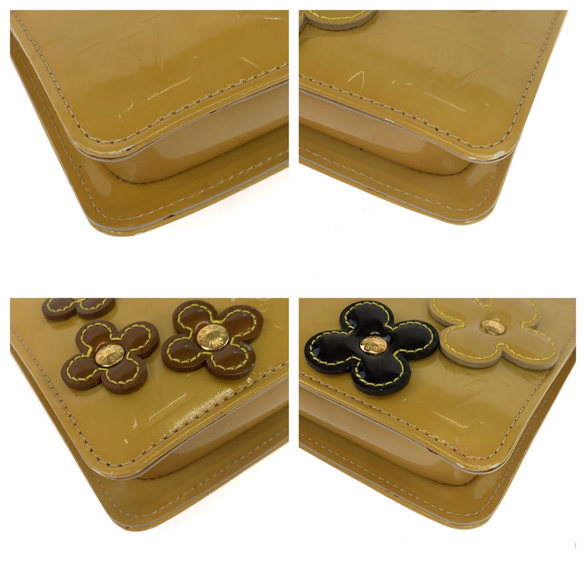 LOUIS VUITTON Vernis Flower Lexington Yellow Multicolor Gold Hardware Vernis M92246 Handbag Accessory Pouch Women's