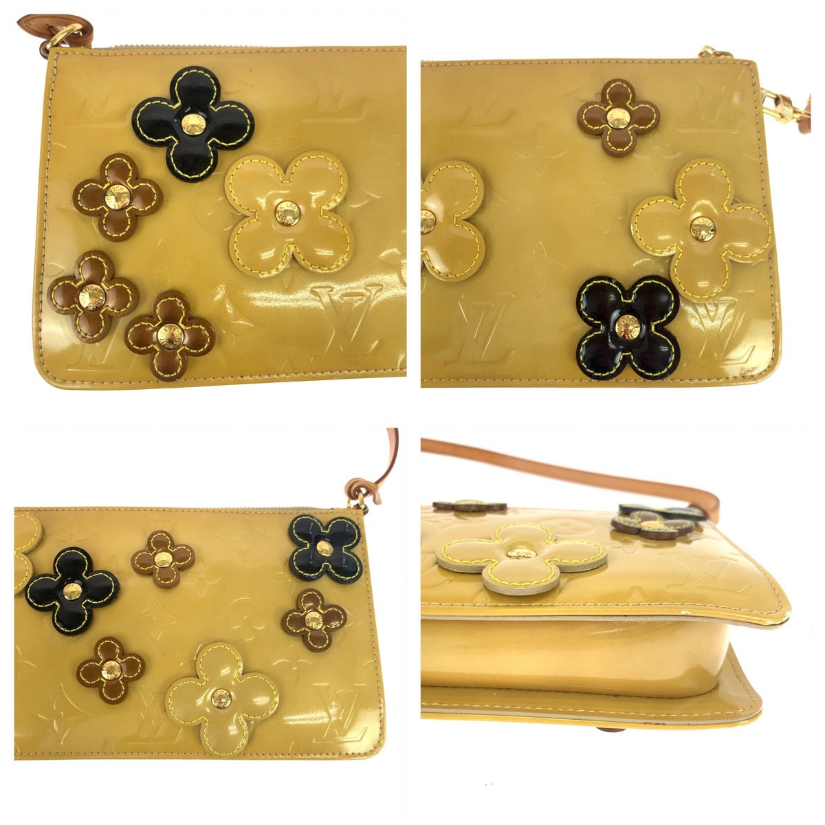 LOUIS VUITTON Vernis Flower Lexington Yellow Multicolor Gold Hardware Vernis M92246 Handbag Accessory Pouch Women's