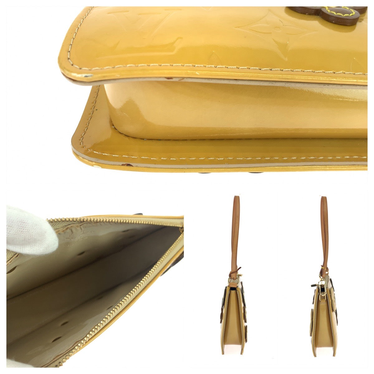 LOUIS VUITTON Vernis Flower Lexington Yellow Multicolor Gold Hardware Vernis M92246 Handbag Accessory Pouch Women's