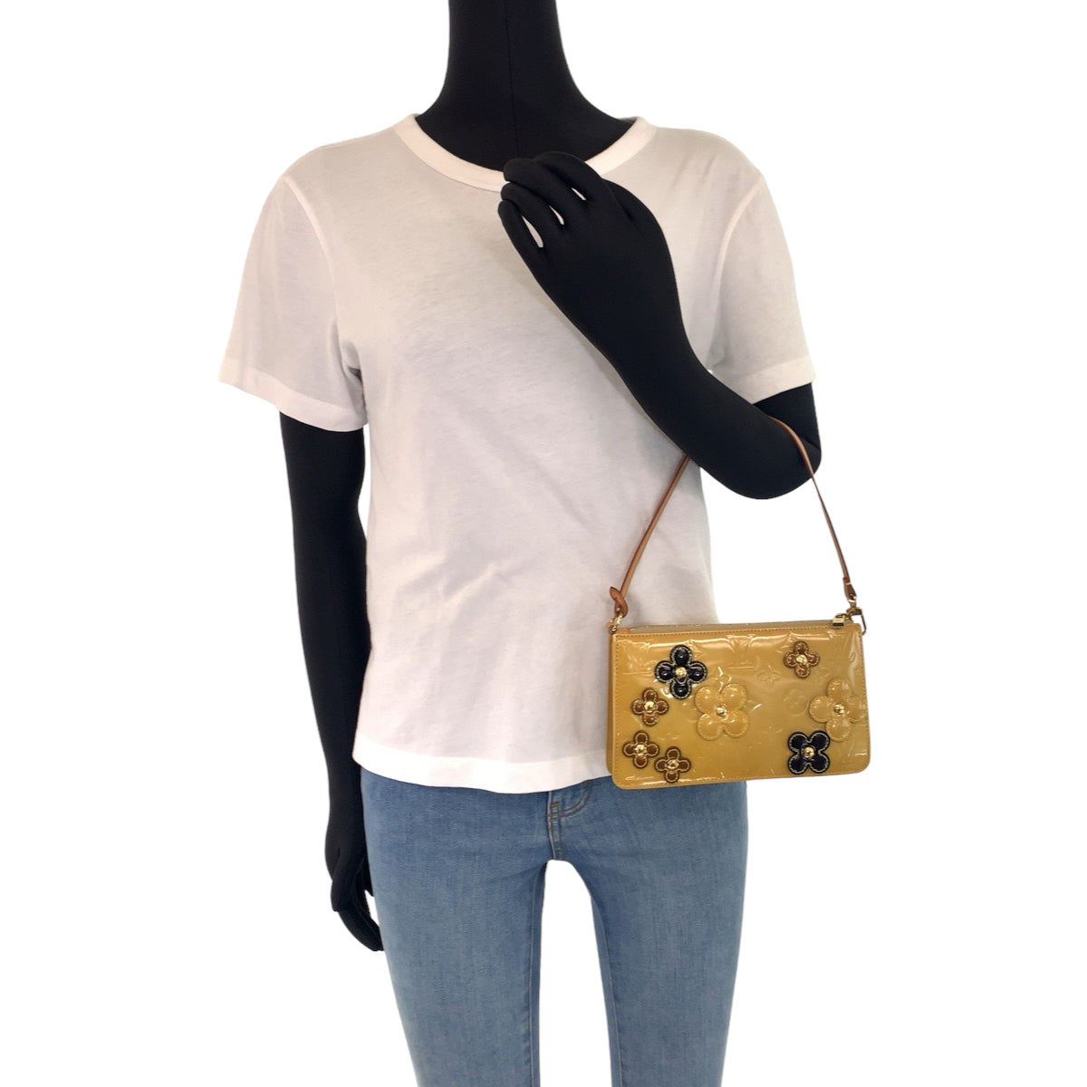 LOUIS VUITTON Vernis Flower Lexington Yellow Multicolor Gold Hardware Vernis M92246 Handbag Accessory Pouch Women's