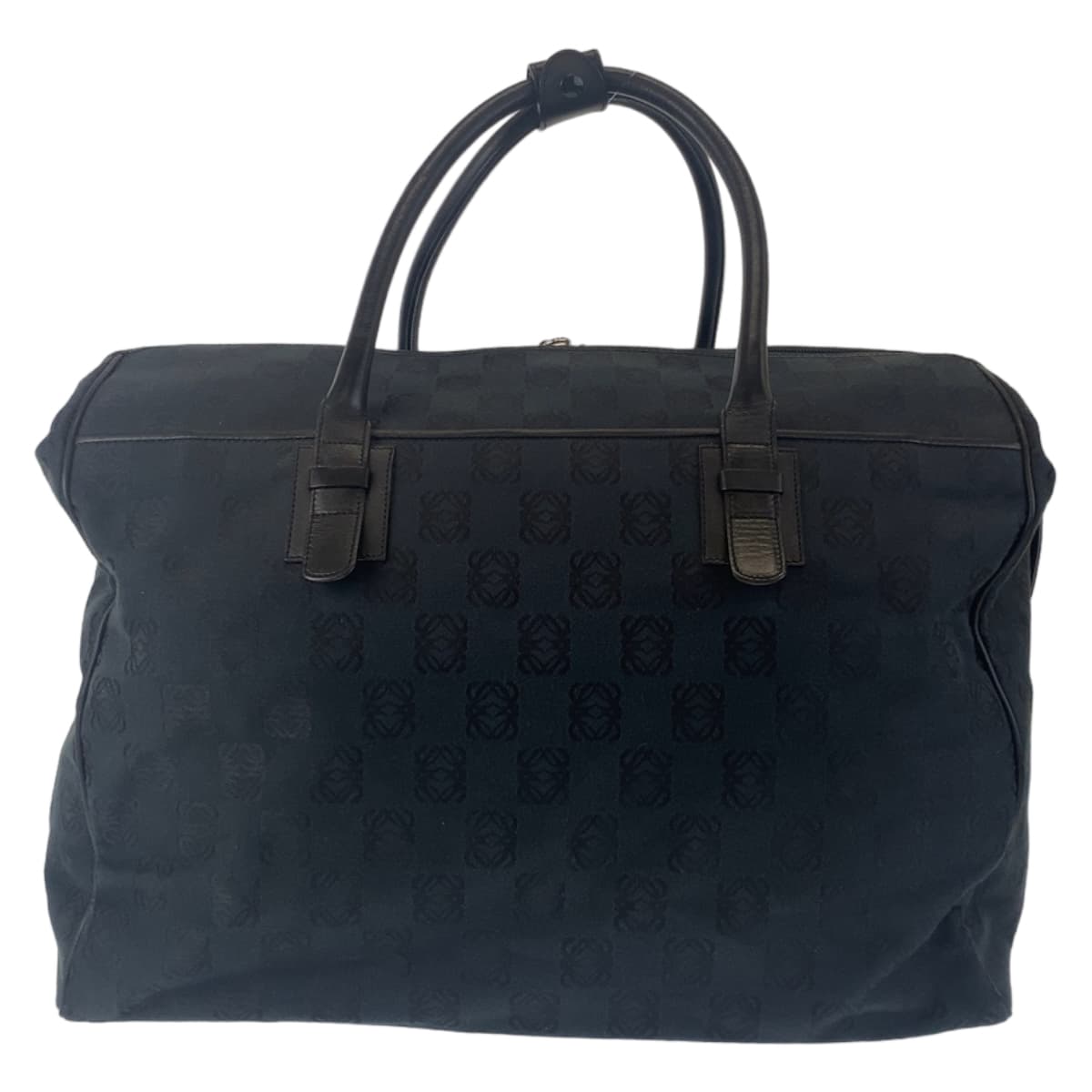 10795
LOEWE ロエベ ヴィンテージ アナグラム 総柄 男女兼用 ブラック シルバー金具 キャンバス ボストンバッグ 旅行バッグ  メンズ