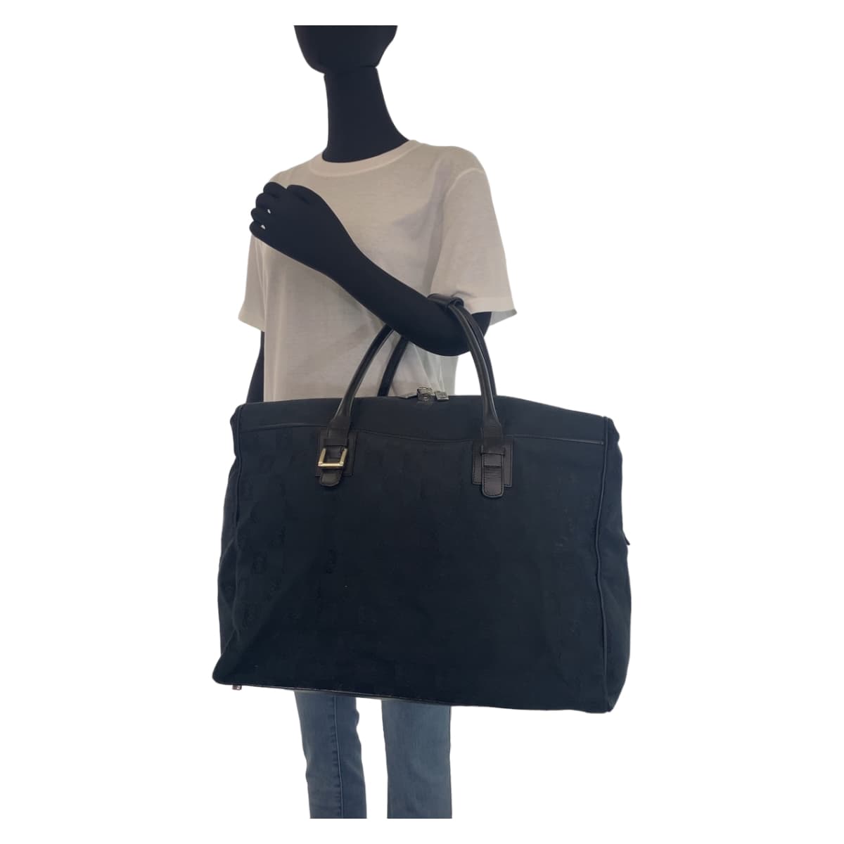 10795
LOEWE ロエベ ヴィンテージ アナグラム 総柄 男女兼用 ブラック シルバー金具 キャンバス ボストンバッグ 旅行バッグ  メンズ