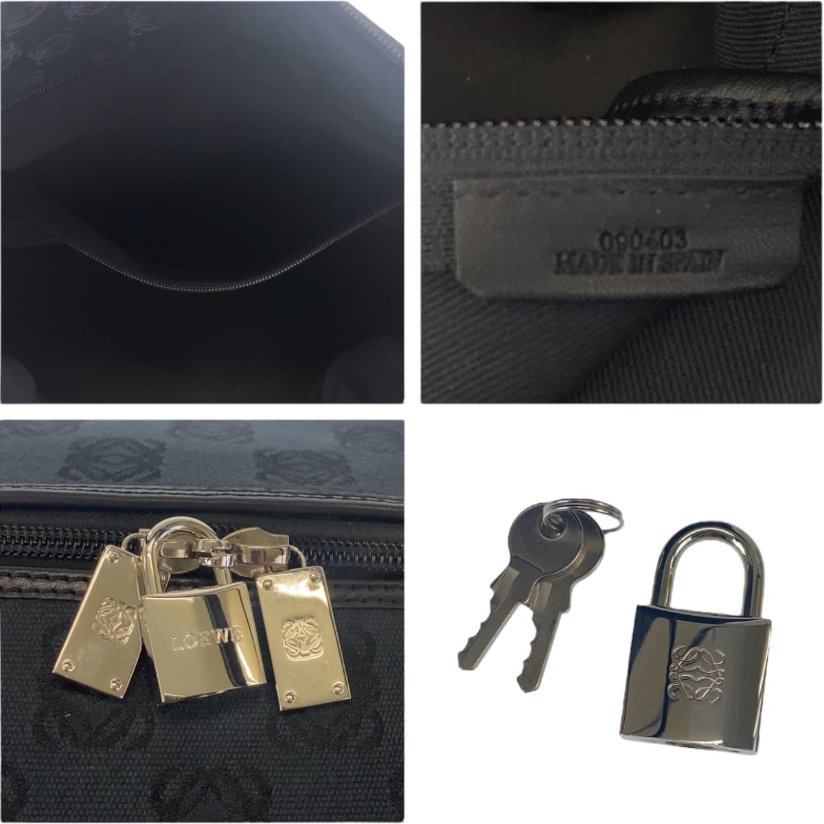 10795
LOEWE ロエベ ヴィンテージ アナグラム 総柄 男女兼用 ブラック シルバー金具 キャンバス ボストンバッグ 旅行バッグ  メンズ