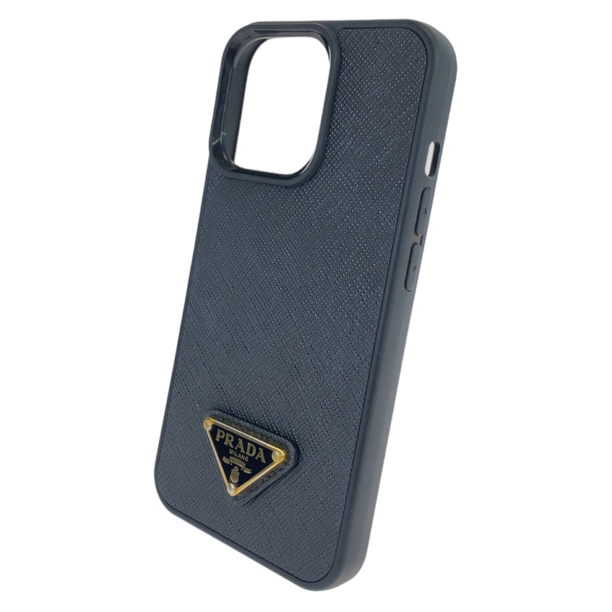 PRADA Prada Saffiano Triangle Logo Plate Black Gold Hardware Leather Mobile Phone/Smartphone Accessories iPhone 14 Pro Unisex Men's