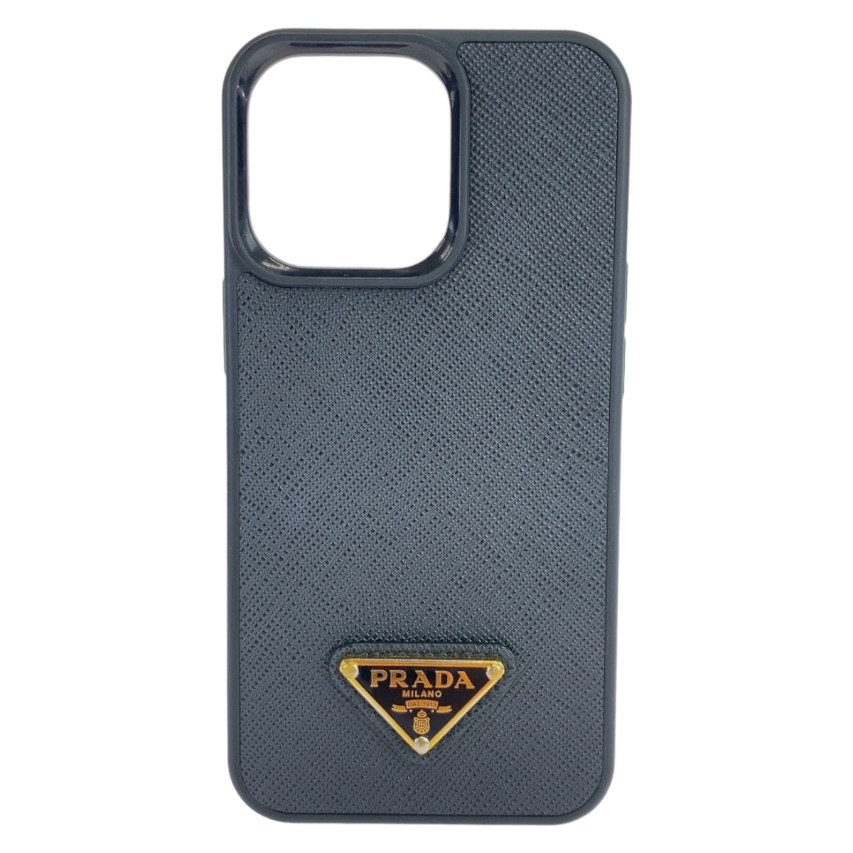 PRADA Prada Saffiano Triangle Logo Plate Black Gold Hardware Leather Mobile Phone/Smartphone Accessories iPhone 14 Pro Unisex Men's