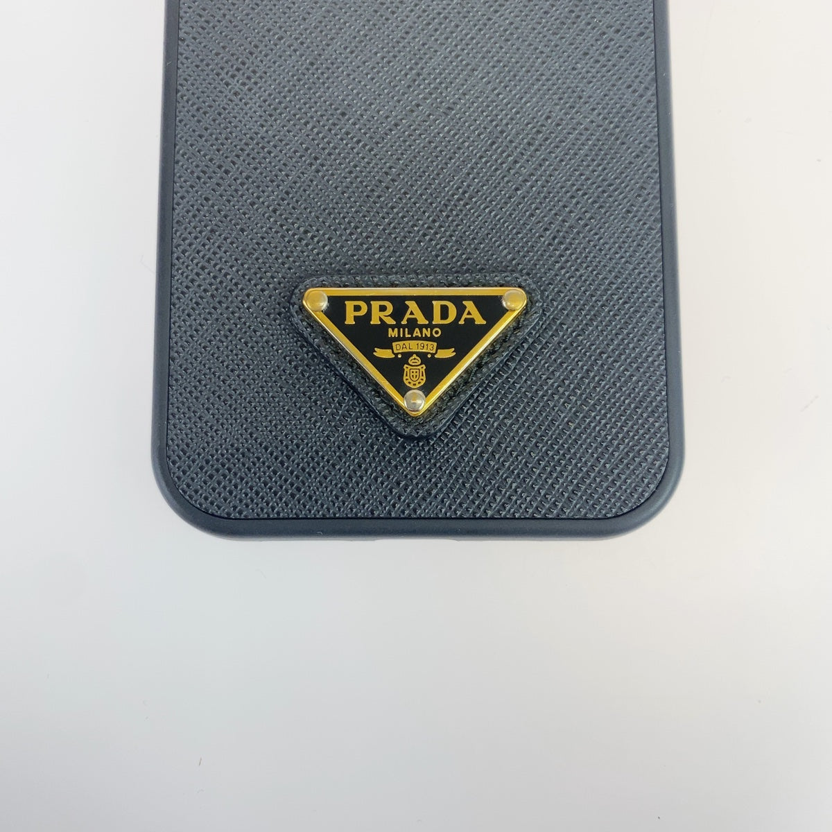 PRADA Prada Saffiano Triangle Logo Plate Black Gold Hardware Leather Mobile Phone/Smartphone Accessories iPhone 14 Pro Unisex Men's