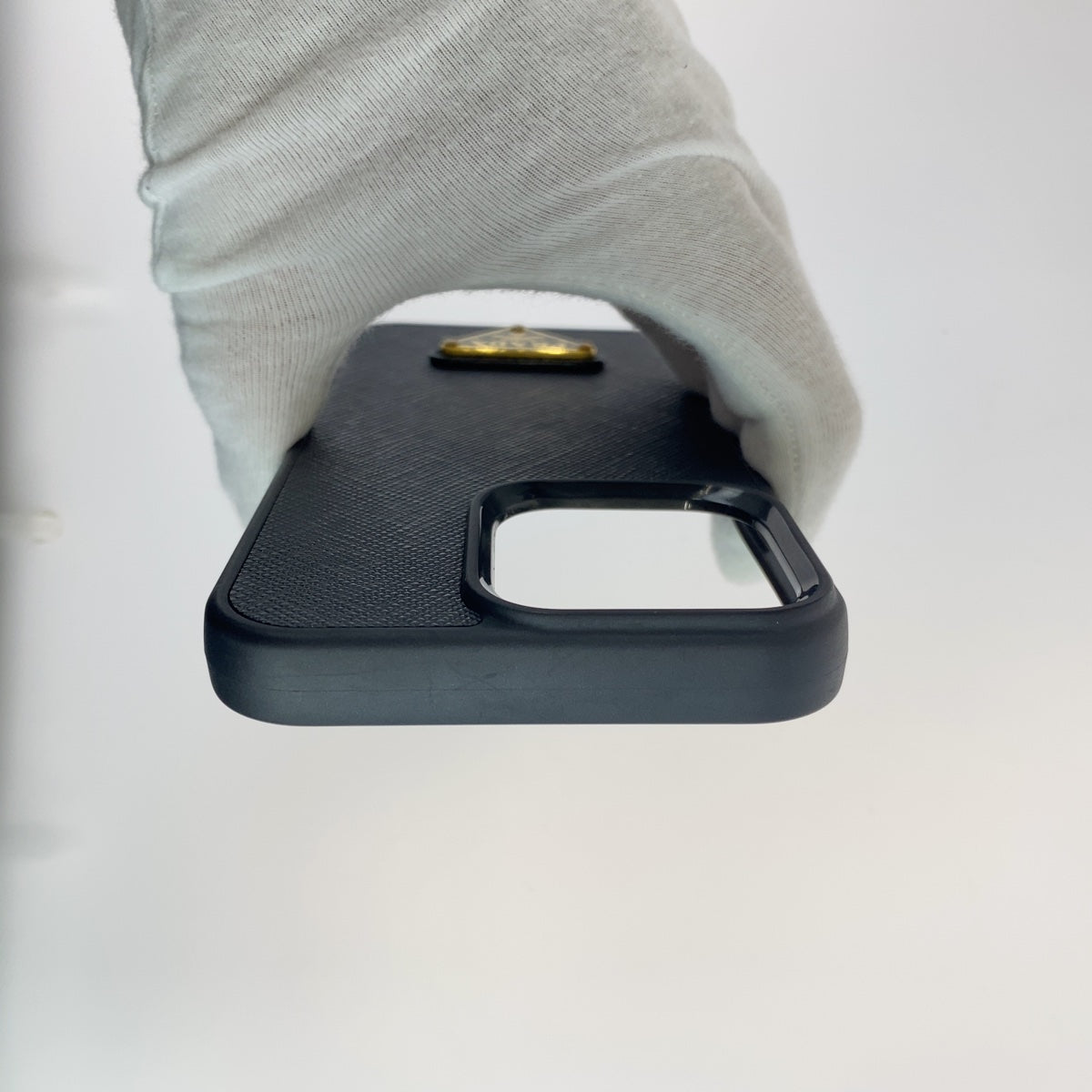 PRADA Prada Saffiano Triangle Logo Plate Black Gold Hardware Leather Mobile Phone/Smartphone Accessories iPhone 14 Pro Unisex Men's