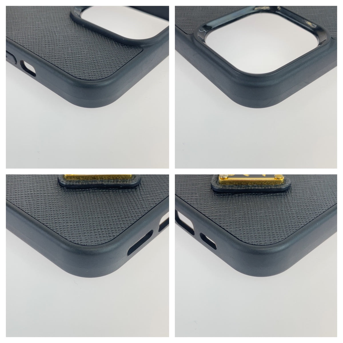 PRADA Prada Saffiano Triangle Logo Plate Black Gold Hardware Leather Mobile Phone/Smartphone Accessories iPhone 14 Pro Unisex Men's