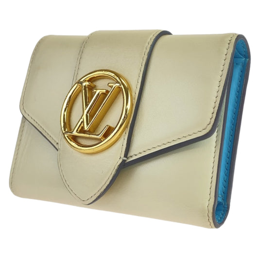 LOUIS VUITTON ルイヴィトン ポンヌフ ホワイト クリーム ライトブルー 水色 レザー M69176 三つ折り財布 コンパクトウォレット  レディース