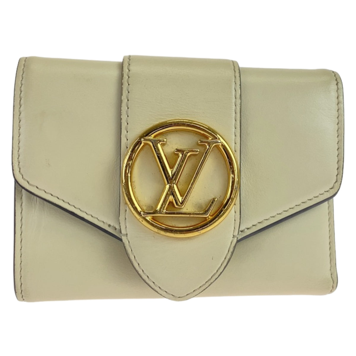 LOUIS VUITTON ルイヴィトン ポンヌフ ホワイト クリーム ライトブルー 水色 レザー M69176 三つ折り財布 コンパクトウォレット  レディース