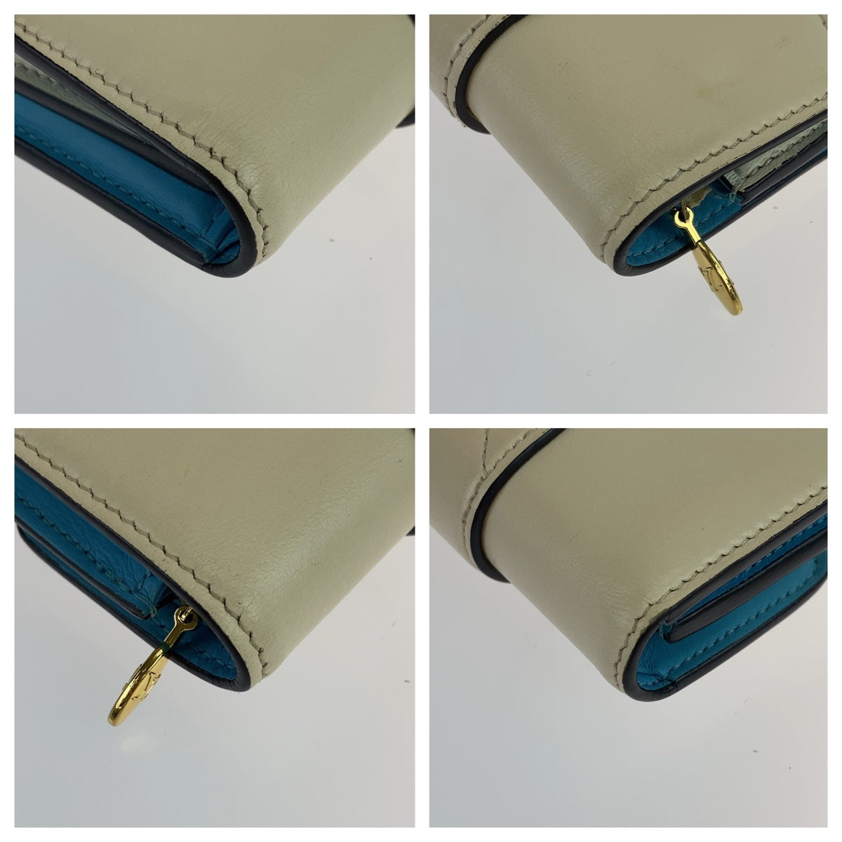 LOUIS VUITTON ルイヴィトン ポンヌフ ホワイト クリーム ライトブルー 水色 レザー M69176 三つ折り財布 コンパクトウォレット  レディース