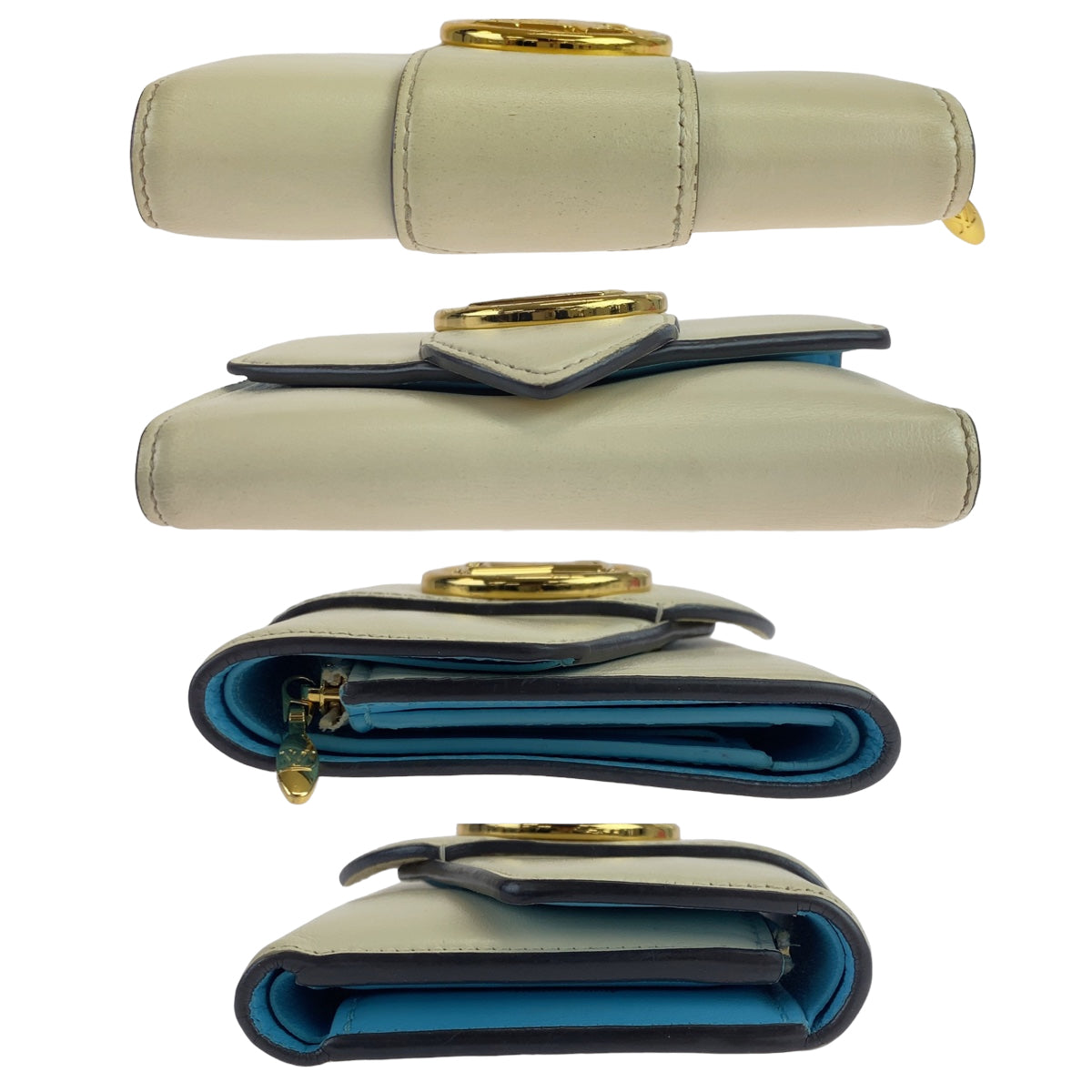 LOUIS VUITTON ルイヴィトン ポンヌフ ホワイト クリーム ライトブルー 水色 レザー M69176 三つ折り財布 コンパクトウォレット  レディース