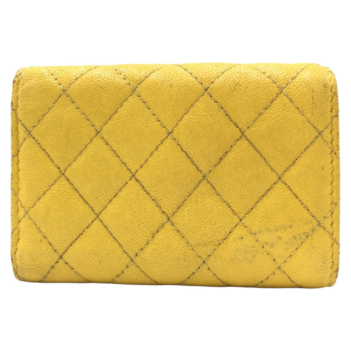CHANEL シャネル ボーイシャネル ココマーク イエロー 黄 ゴールド金具 レザー 三つ折り財布 コンパクトウォレット  レディース
