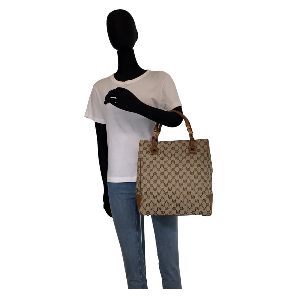 10813
GUCCI グッチ バンブー GG柄 ベージュ ブラウン GGキャンバス 112530 トートバッグ ハンドバッグ  レディース