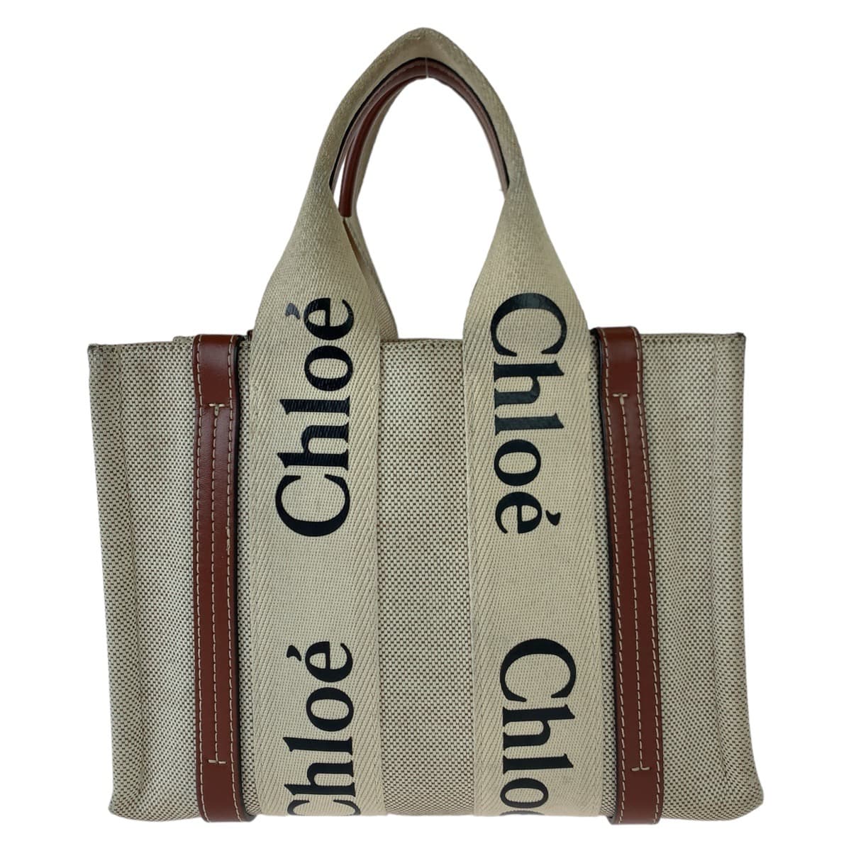 Chloe クロエ ウッディ ベージュ ブラウン 茶 ゴールド金具 キャンバス / レザー ショルダーバッグ ハンドバッグ 2way  レディース