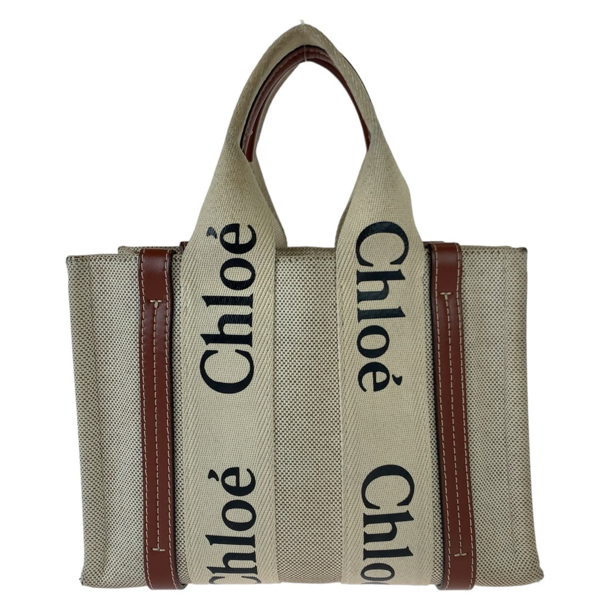 Chloe クロエ ウッディ ベージュ ブラウン 茶 ゴールド金具 キャンバス / レザー ショルダーバッグ ハンドバッグ 2way  レディース