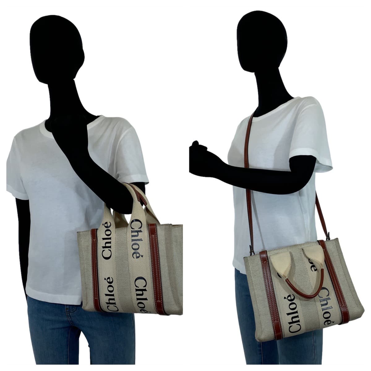 Chloe クロエ ウッディ ベージュ ブラウン 茶 ゴールド金具 キャンバス / レザー ショルダーバッグ ハンドバッグ 2way  レディース