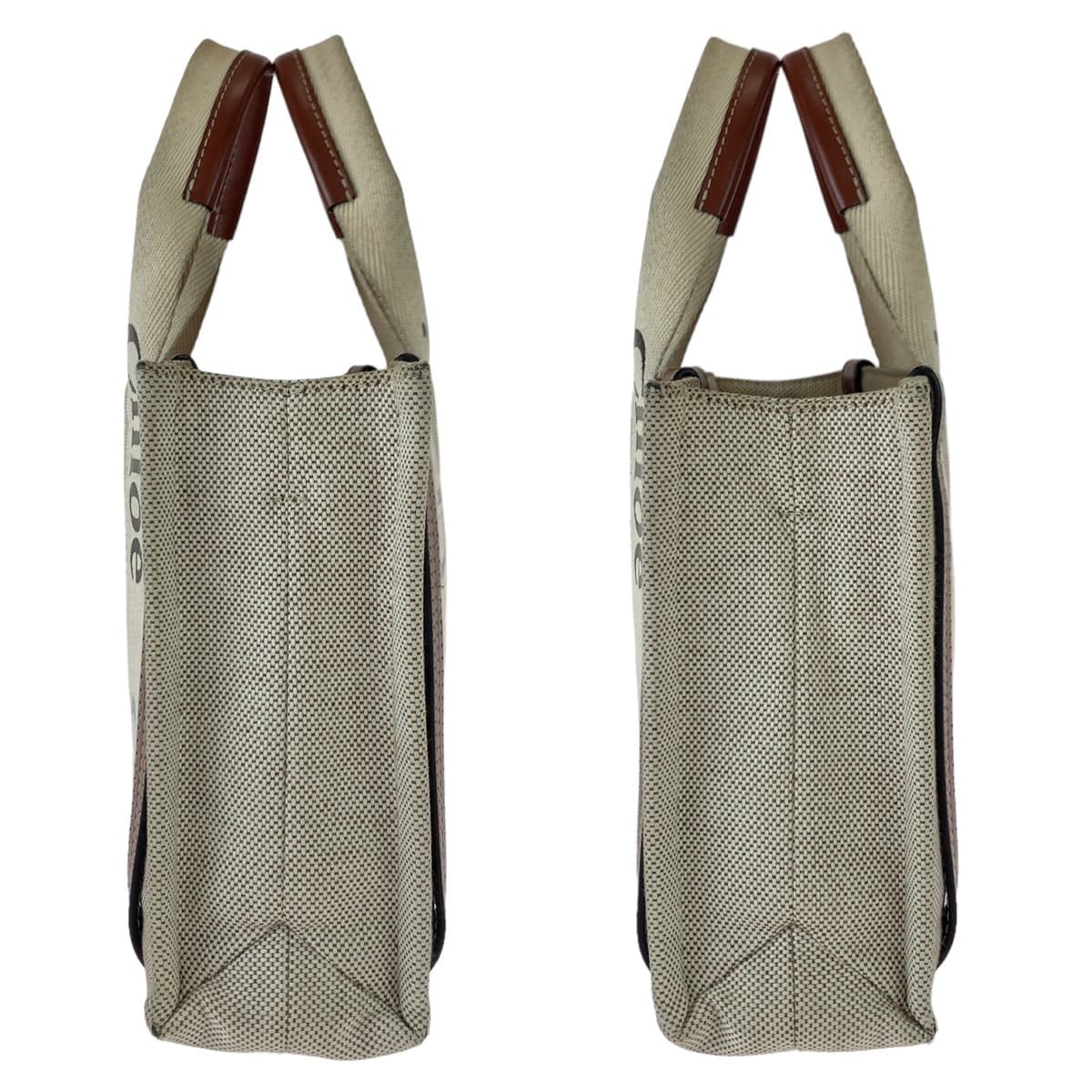 Chloe クロエ ウッディ ベージュ ブラウン 茶 ゴールド金具 キャンバス / レザー ショルダーバッグ ハンドバッグ 2way  レディース