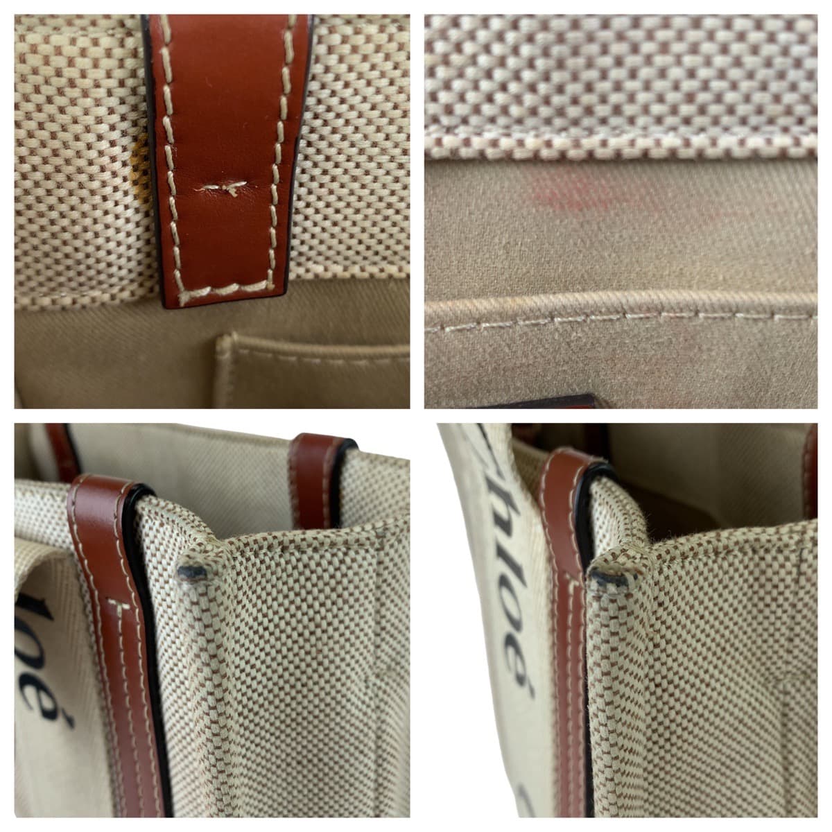 Chloe クロエ ウッディ ベージュ ブラウン 茶 ゴールド金具 キャンバス / レザー ショルダーバッグ ハンドバッグ 2way  レディース
