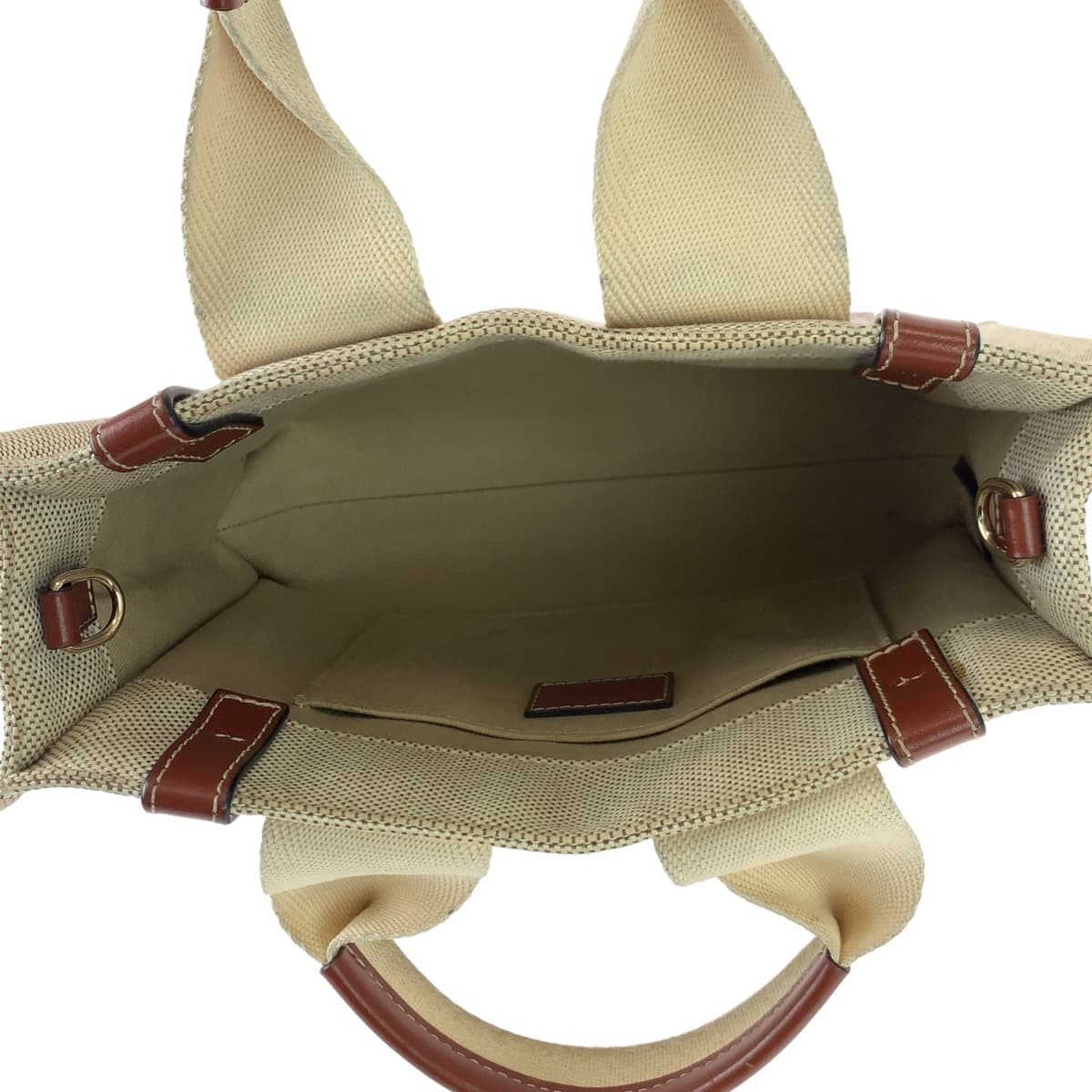 Chloe クロエ ウッディ ベージュ ブラウン 茶 ゴールド金具 キャンバス / レザー ショルダーバッグ ハンドバッグ 2way  レディース