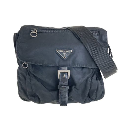 12839
PRADA プラダ テスート 三角ロゴプレート ブラック 黒 シルバー金具 ナイロン ショルダーバッグ ポシェット  レディース