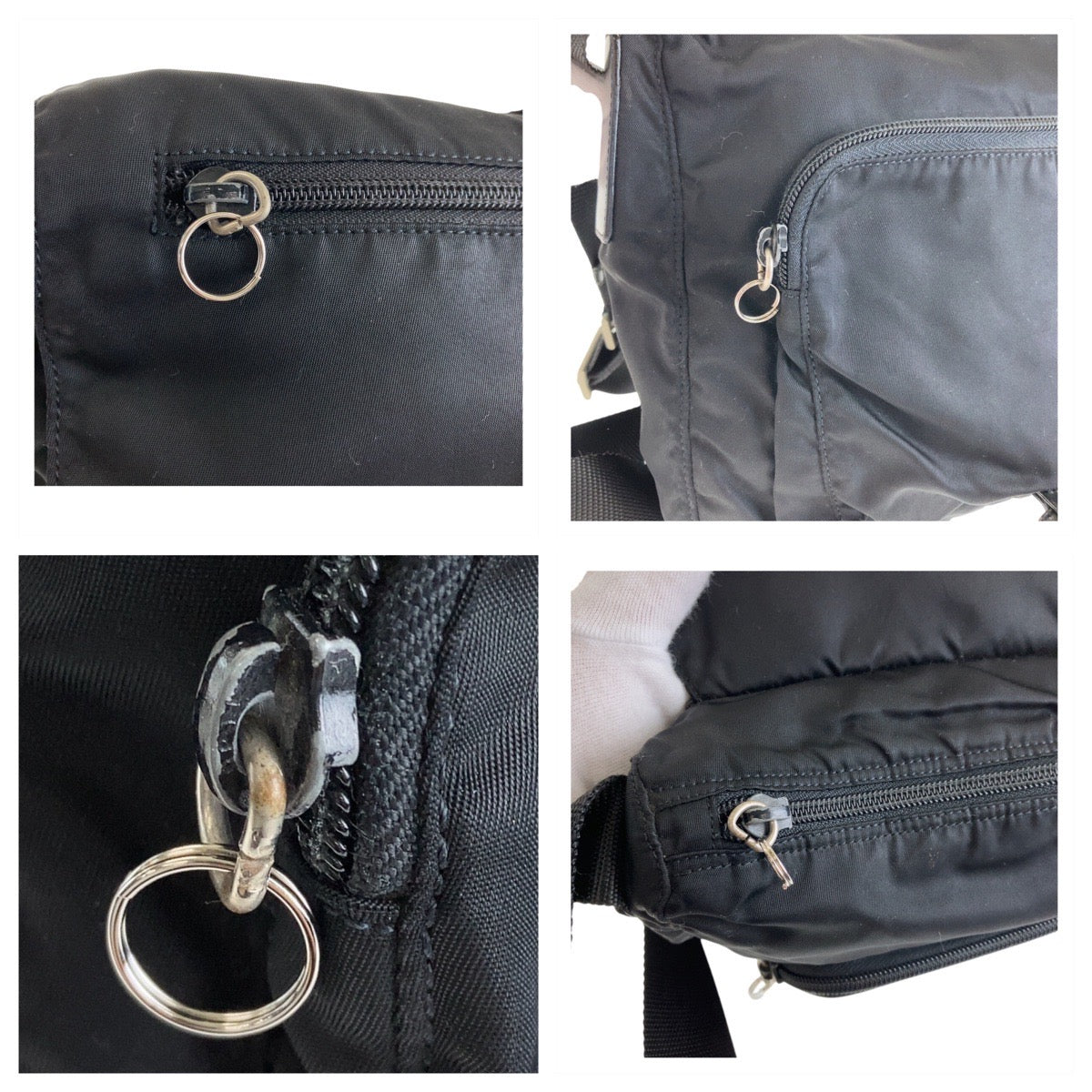 12839
PRADA プラダ テスート 三角ロゴプレート ブラック 黒 シルバー金具 ナイロン ショルダーバッグ ポシェット  レディース