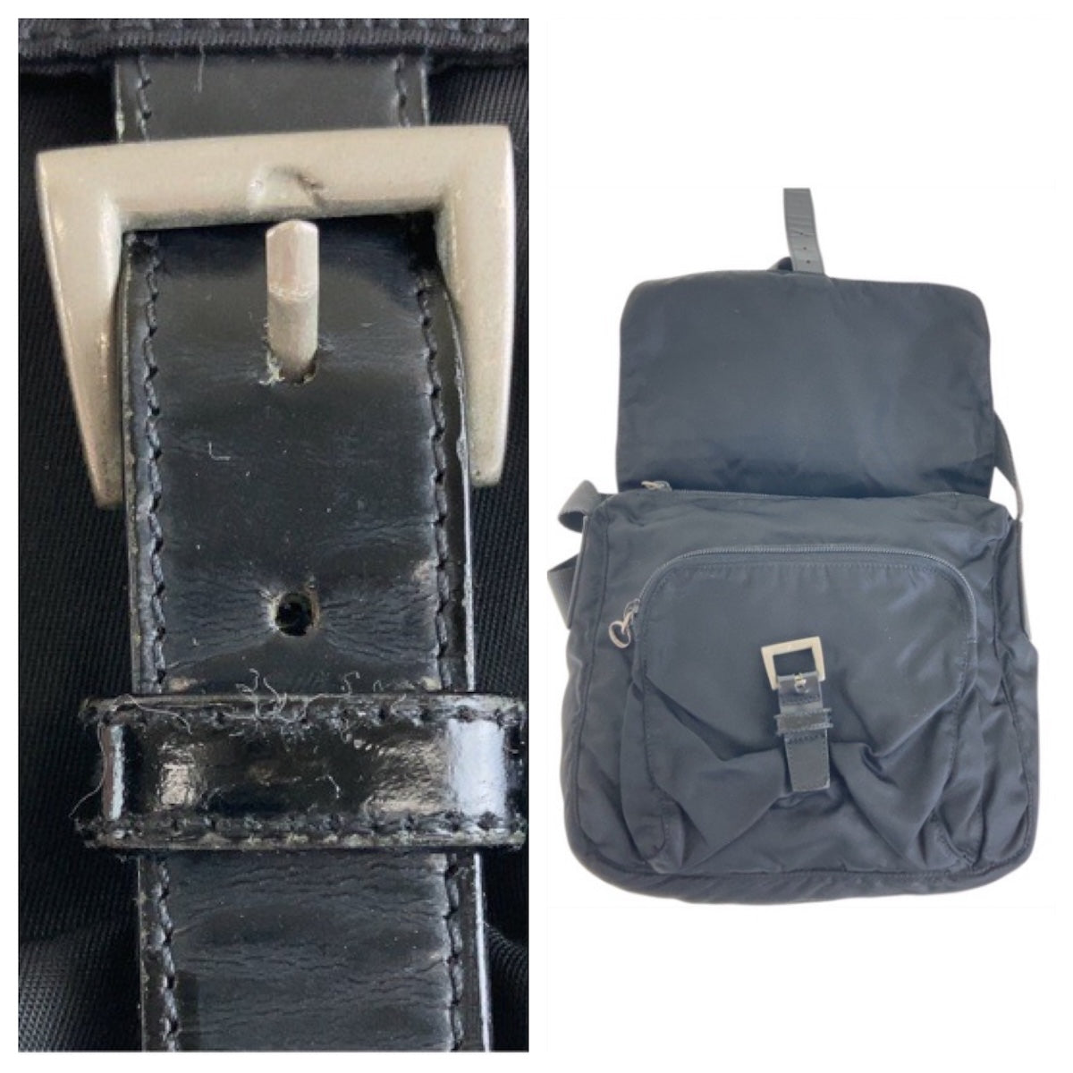 12839
PRADA プラダ テスート 三角ロゴプレート ブラック 黒 シルバー金具 ナイロン ショルダーバッグ ポシェット  レディース
