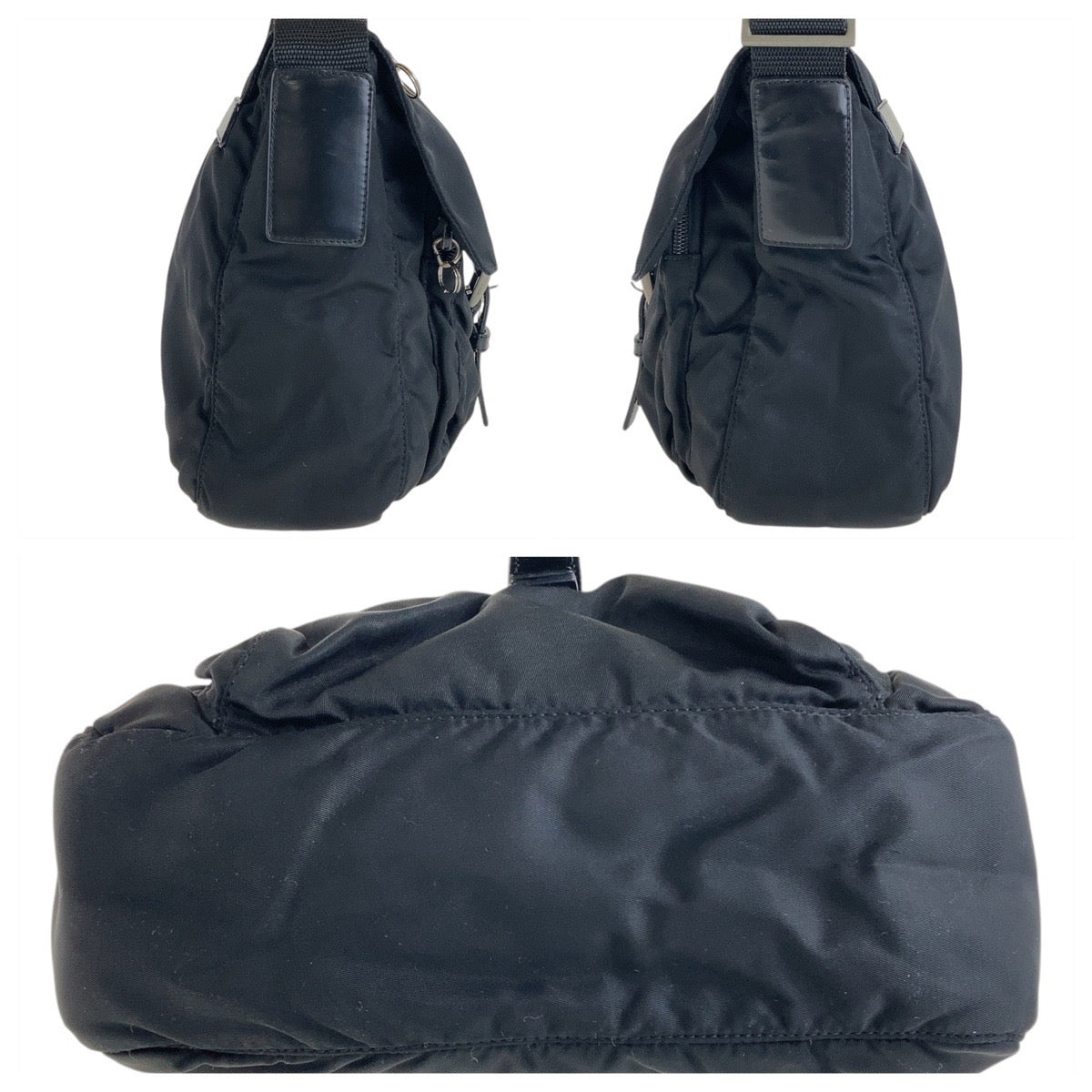 12839
PRADA プラダ テスート 三角ロゴプレート ブラック 黒 シルバー金具 ナイロン ショルダーバッグ ポシェット  レディース
