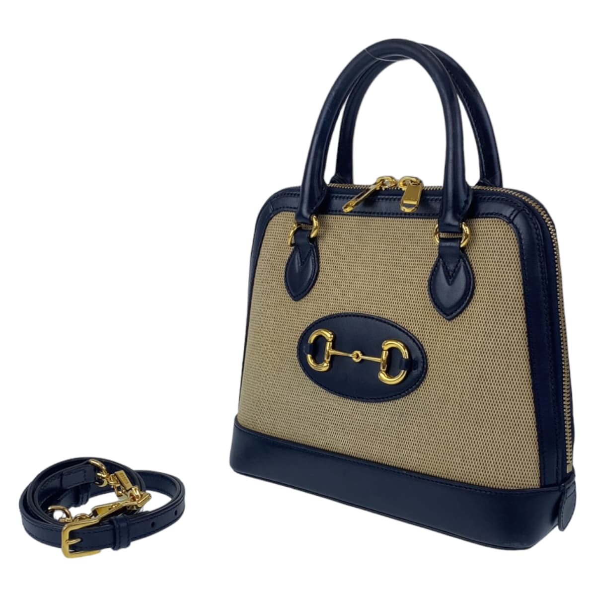 GUCCI グッチ ホースビット 1955 スモール トップハンドル ベージュ ネイビー ゴールド金具 キャンバス / レザー 621220 ショルダーバッグ ハンドバッグ 2WAY  レディース