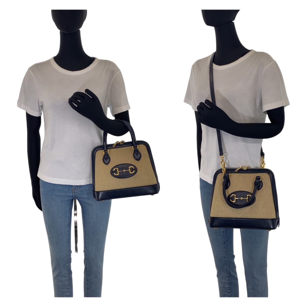 GUCCI グッチ ホースビット 1955 スモール トップハンドル ベージュ ネイビー ゴールド金具 キャンバス / レザー 621220 ショルダーバッグ ハンドバッグ 2WAY  レディース