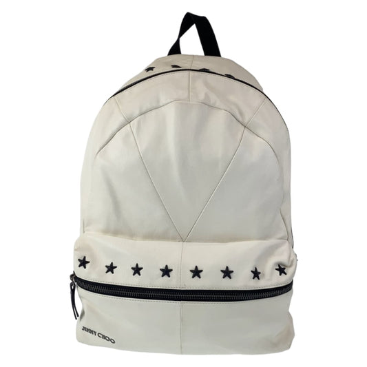 10819
 JIMMY CHOO Star Studs Unisex White Black Calf Backpack Rucksack Men's