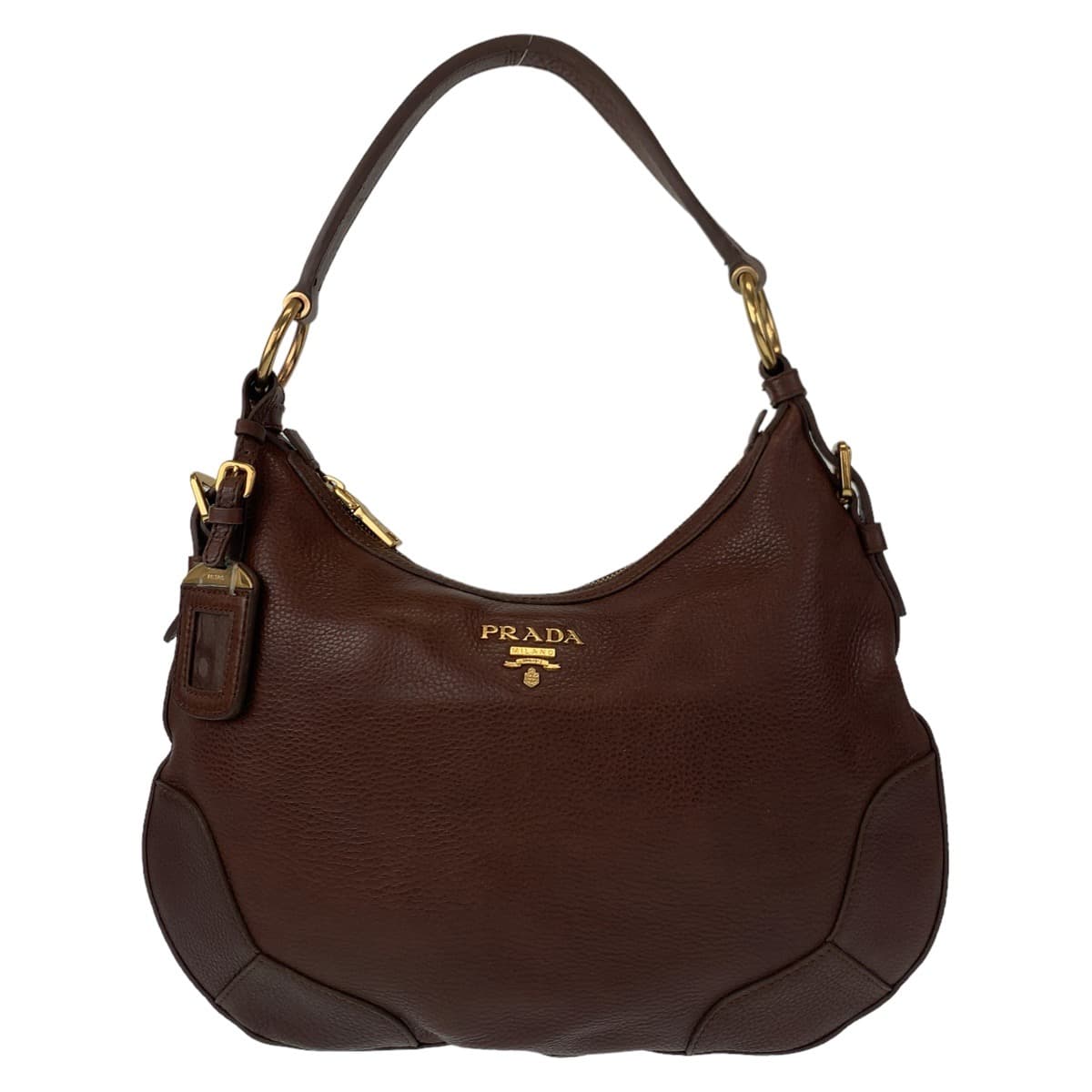PRADA Hobo Brown Gold Hardware Leather Shoulder Bag for Women