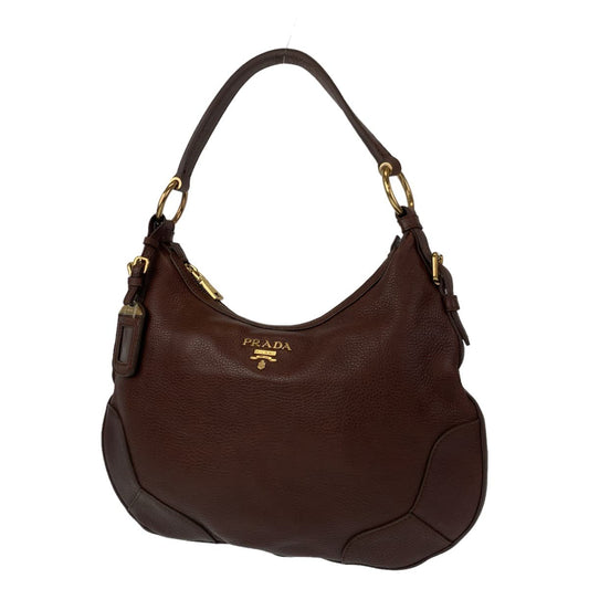 PRADA Hobo Brown Gold Hardware Leather Shoulder Bag for Women