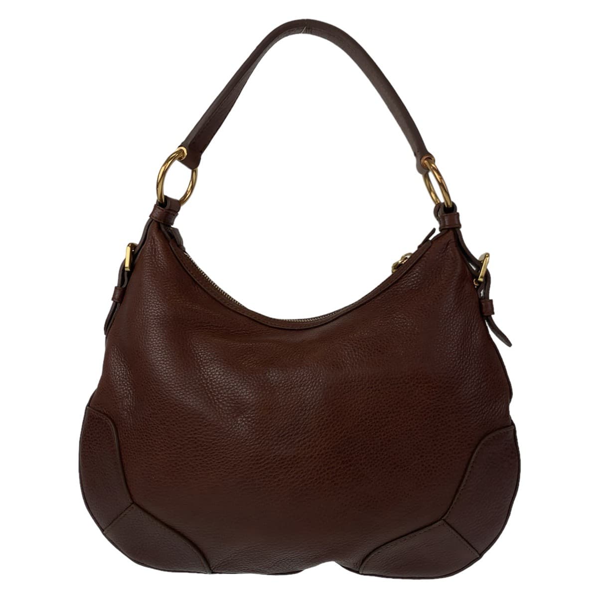 PRADA Hobo Brown Gold Hardware Leather Shoulder Bag for Women