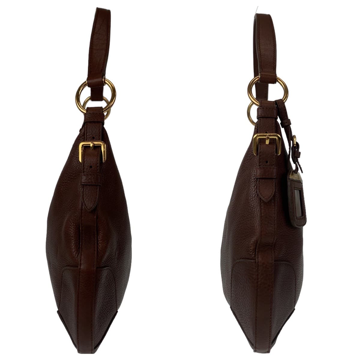 PRADA Hobo Brown Gold Hardware Leather Shoulder Bag for Women