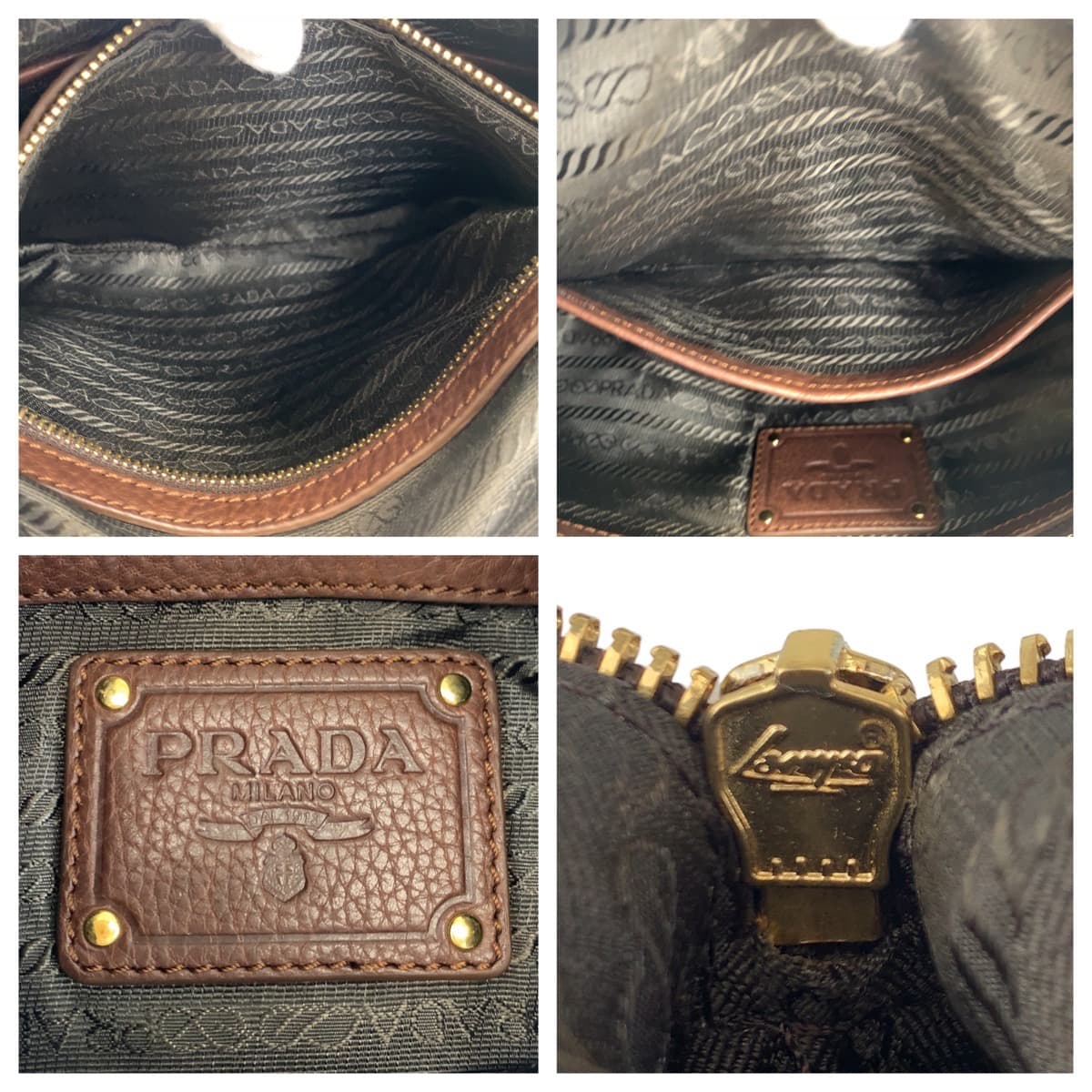 PRADA Hobo Brown Gold Hardware Leather Shoulder Bag for Women