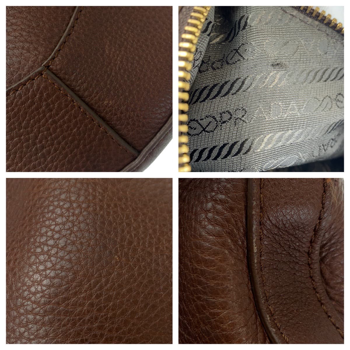 PRADA Hobo Brown Gold Hardware Leather Shoulder Bag for Women