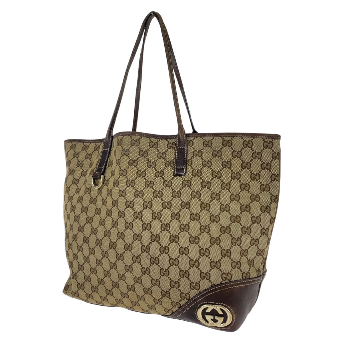 GUCCI グッチ インターロッキングG ニューブリット ブラウン 茶 ゴールド金具 GGキャンバス 169945 トートバッグ ハンドバッグ  レディース