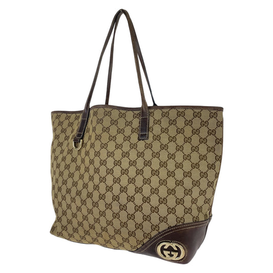 GUCCI グッチ インターロッキングG ニューブリット ブラウン 茶 ゴールド金具 GGキャンバス 169945 トートバッグ ハンドバッグ  レディース