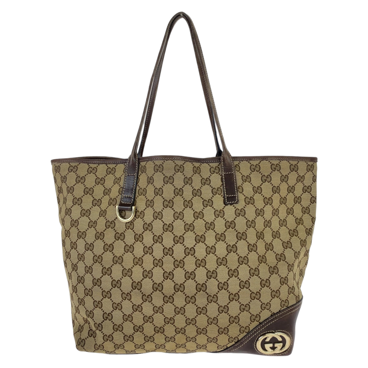 GUCCI グッチ インターロッキングG ニューブリット ブラウン 茶 ゴールド金具 GGキャンバス 169945 トートバッグ ハンドバッグ  レディース