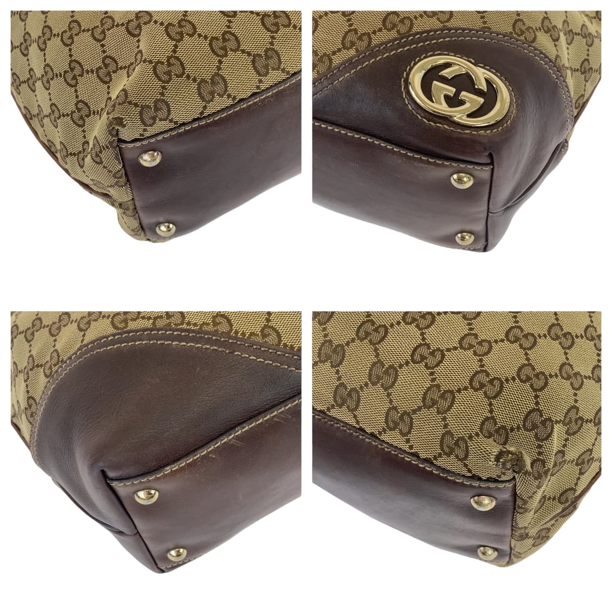 GUCCI グッチ インターロッキングG ニューブリット ブラウン 茶 ゴールド金具 GGキャンバス 169945 トートバッグ ハンドバッグ  レディース
