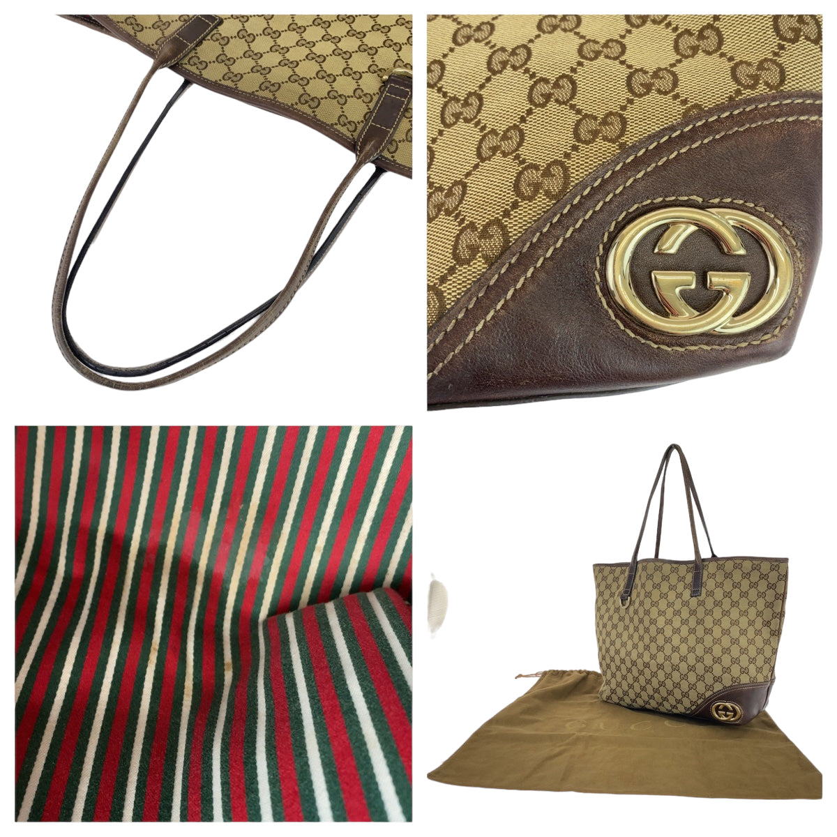 GUCCI グッチ インターロッキングG ニューブリット ブラウン 茶 ゴールド金具 GGキャンバス 169945 トートバッグ ハンドバッグ  レディース