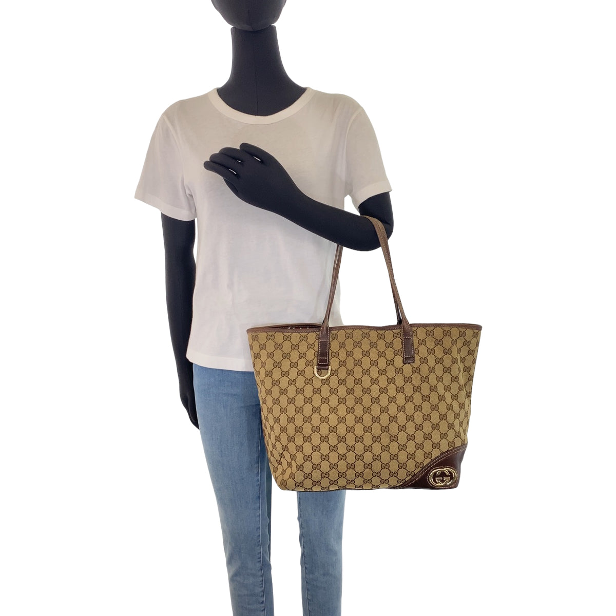 GUCCI グッチ インターロッキングG ニューブリット ブラウン 茶 ゴールド金具 GGキャンバス 169945 トートバッグ ハンドバッグ  レディース