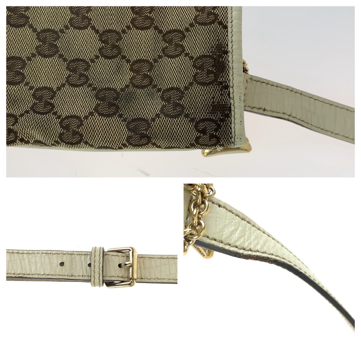 GUCCI グッチ シェリーライン ベージュ ホワイト 白 GGキャンバス / レザー 144388 ショルダーバッグ 斜め掛け  レディース