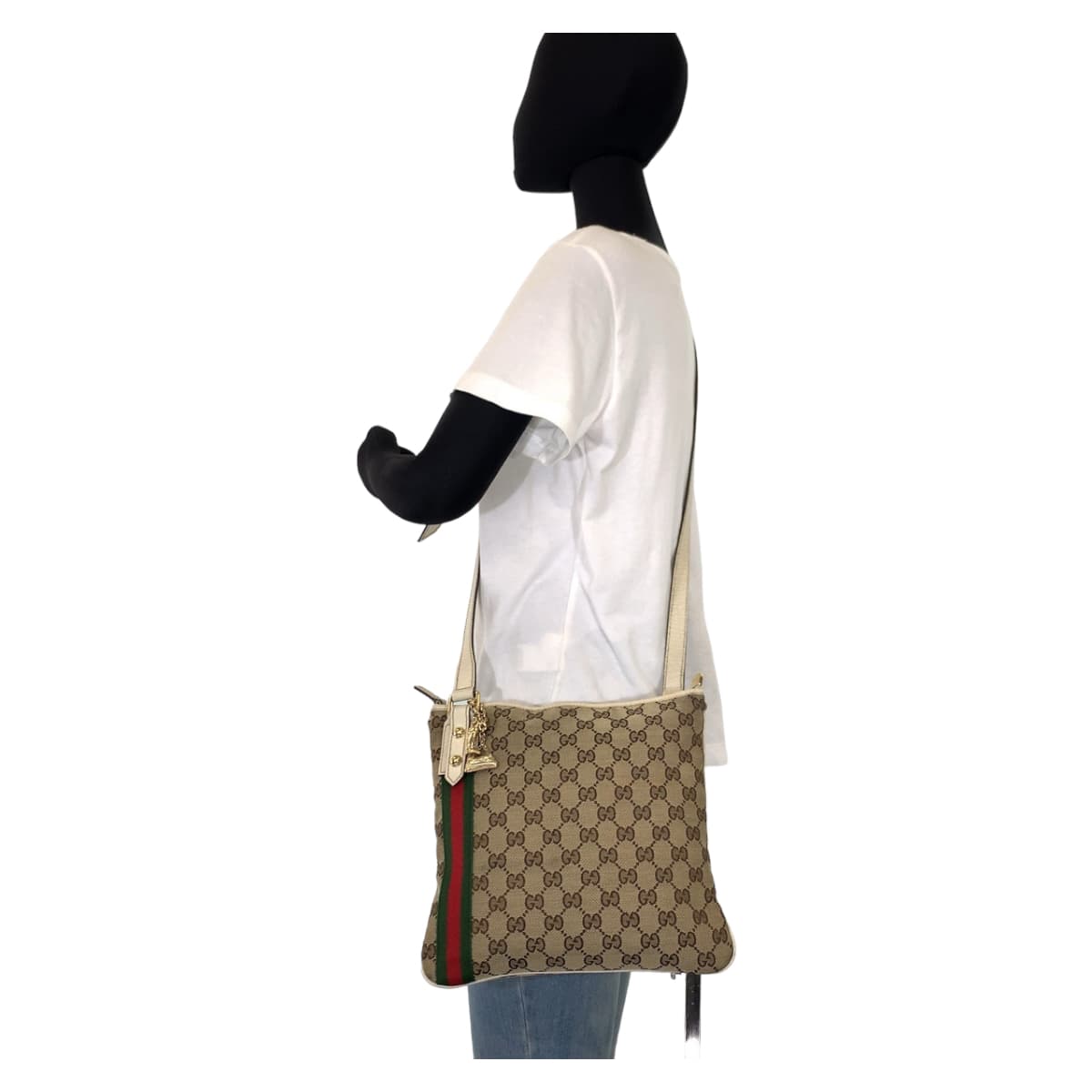 GUCCI グッチ シェリーライン ベージュ ホワイト 白 GGキャンバス / レザー 144388 ショルダーバッグ 斜め掛け  レディース